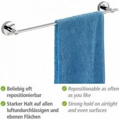 WENKO Porte Serviette Salle De Bain Mural Uno Capri, Barre Porte-serviettes Vacuum-Loc®fixation Sans Perçage, Repositionnable Sans Laisser De Trace, Zinc Inoxydable, 58,5x6x7 Cm, Brillant -WENKO Soldes 6578331 5