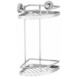 WENKO Etagère D'angle Douche Murale 2 Niveaux, Power-Loc® Panier De Douche Fixation Sans Perçage, Sion, Acier, 21x31,5x14,5 Cm, Brillant - Chromé