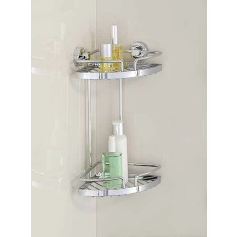 WENKO Etagère D'angle Douche Murale 2 Niveaux, Power-Loc® Panier De Douche Fixation Sans Perçage, Sion, Acier, 21x31,5x14,5 Cm, Brillant - Chromé 5 WENKO Etagère D'angle Douche Murale 2 Niveaux, Power-Loc® Panier De Douche Fixation Sans Perçage, Sion, Acier, 21x31,5x14,5 Cm, Brillant - Chromé – Image 3