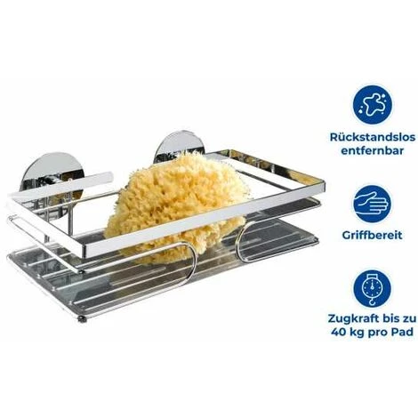 WENKO Etagère Murale Salle De Bain Osimo, Panier De Douche Fixation Murale Sans Perçage Turbo Fix, Acier Inox, 24x6,5x13 Cm, Brillant - Brillant 4 WENKO Etagère Murale Salle De Bain Osimo, Panier De Douche Fixation Murale Sans Perçage Turbo Fix, Acier Inox, 24x6,5x13 Cm, Brillant - Brillant – Image 2