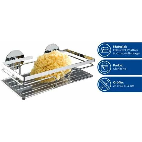 WENKO Etagère Murale Salle De Bain Osimo, Panier De Douche Fixation Murale Sans Perçage Turbo Fix, Acier Inox, 24x6,5x13 Cm, Brillant - Brillant 5 WENKO Etagère Murale Salle De Bain Osimo, Panier De Douche Fixation Murale Sans Perçage Turbo Fix, Acier Inox, 24x6,5x13 Cm, Brillant - Brillant – Image 3