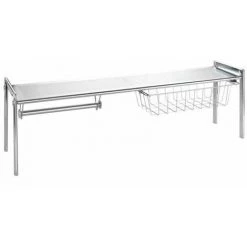 WENKO Etagère Inox Cuisine Exquisit, Organiseur évier Cuisine Porte Sopalin Et Panier De Rangement, Métal, 93x30x21,5 Cm, Chromé