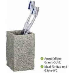 WENKO Gobelet Salle De Bain, Porte Brosse à Dent, Granite, Polyrésine Effet Granit, 6x10,5x6 Cm, Gris - Gris -WENKO Soldes 6578377 2