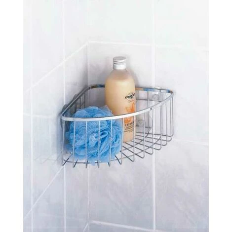 WENKO Etagère D'angle Douche Murale, Fixation Sans Perçage Ventouse, Ragusa, Acier Inox, 26x10,5x18 Cm, Brillant - Brillant 4 WENKO Etagère D'angle Douche Murale, Fixation Sans Perçage Ventouse, Ragusa, Acier Inox, 26x10,5x18 Cm, Brillant - Brillant – Image 2