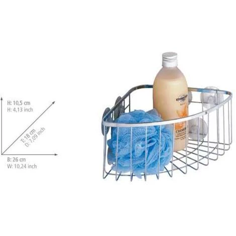 WENKO Etagère D'angle Douche Murale, Fixation Sans Perçage Ventouse, Ragusa, Acier Inox, 26x10,5x18 Cm, Brillant - Brillant 5 WENKO Etagère D'angle Douche Murale, Fixation Sans Perçage Ventouse, Ragusa, Acier Inox, 26x10,5x18 Cm, Brillant - Brillant – Image 3