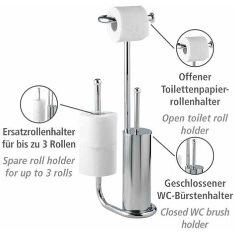 WENKO Serviteur WC 3en1, Distributeur Papier Toilette, Brosse WC Et Range Papier Toilette, Universalo, Acier, 20x62,5x23 Cm, Chromé - Chromé 4 WENKO Serviteur WC 3en1, Distributeur Papier Toilette, Brosse WC Et Range Papier Toilette, Universalo, Acier, 20x62,5x23 Cm, Chromé - Chromé – Image 2