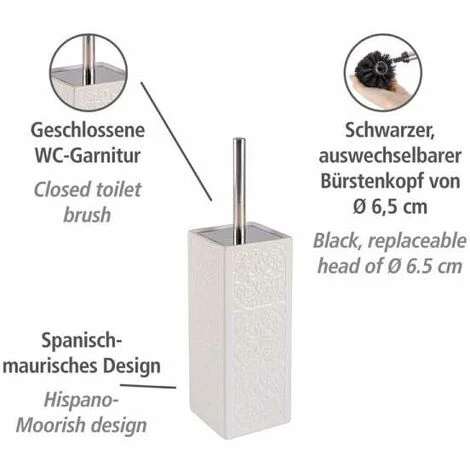 WENKO Brosse WC Céramique Cordoba, Brosse WC Silicone, Brosse WC Noire, Céramique, 35x9,5x9,5cm, Blanc 4 WENKO Brosse WC Céramique Cordoba, Brosse WC Silicone, Brosse WC Noire, Céramique, 35x9,5x9,5cm, Blanc – Image 2