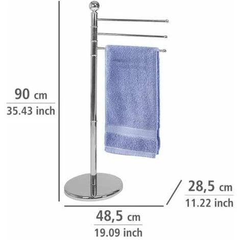WENKO Porte Serviette Sur Pied, Porte Serviette Salle De Bain, 3 Portants, Exclusif, Acier, 48,5x90x28,5 Cm, Chromé - Chromé 6 WENKO Porte Serviette Sur Pied, Porte Serviette Salle De Bain, 3 Portants, Exclusif, Acier, 48,5x90x28,5 Cm, Chromé - Chromé – Image 4