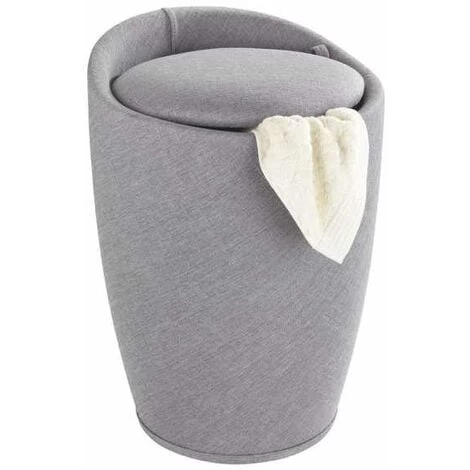 WENKO Tabouret Panier à Linge, Coffre à Linge Et Tabouret Salle De Bain Candy, Coussin Amovible, Aspect Lin, 20 Litres, Plastique, Ø 36x50,5 Cm, Gris Clair - Gris 3 WENKO Tabouret Panier à Linge, Coffre à Linge Et Tabouret Salle De Bain Candy, Coussin Amovible, Aspect Lin, 20 Litres, Plastique, Ø 36x50,5 Cm, Gris Clair - Gris