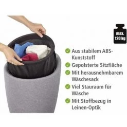 WENKO Tabouret Panier à Linge, Coffre à Linge Et Tabouret Salle De Bain Candy, Coussin Amovible, Aspect Lin, 20 Litres, Plastique, Ø 36x50,5 Cm, Gris Clair - Gris 8 WENKO Tabouret Panier à Linge, Coffre à Linge Et Tabouret Salle De Bain Candy, Coussin Amovible, Aspect Lin, 20 Litres, Plastique, Ø 36x50,5 Cm, Gris Clair - Gris -WENKO Soldes 6578436 2
