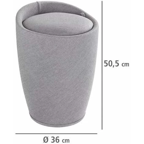 WENKO Tabouret Panier à Linge, Coffre à Linge Et Tabouret Salle De Bain Candy, Coussin Amovible, Aspect Lin, 20 Litres, Plastique, Ø 36x50,5 Cm, Gris Clair - Gris 5 WENKO Tabouret Panier à Linge, Coffre à Linge Et Tabouret Salle De Bain Candy, Coussin Amovible, Aspect Lin, 20 Litres, Plastique, Ø 36x50,5 Cm, Gris Clair - Gris – Image 3