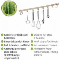 WENKO Barre De Crédence Cuisine Premium Porte Ustensiles De Cuisine Mural Avec 8 Crochets En Acier Inox, Métal - Bambou, 60x4x2,5 Cm, Argent - Marron 10 WENKO Barre De Crédence Cuisine Premium Porte Ustensiles De Cuisine Mural Avec 8 Crochets En Acier Inox, Métal - Bambou, 60x4x2,5 Cm, Argent - Marron -WENKO Soldes 6578440 4