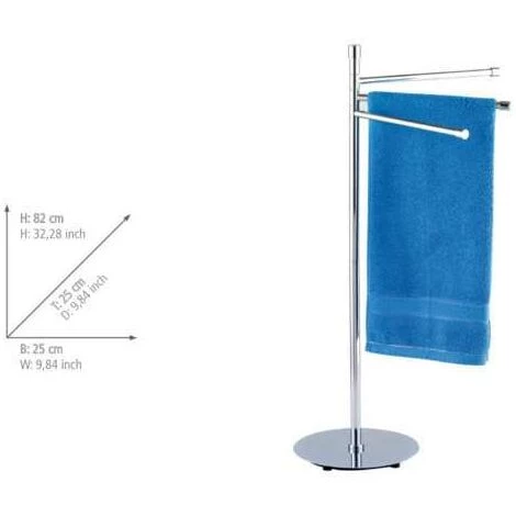 WENKO Porte Serviette Sur Pied Salle De Bain, Roma, 3 Barres Porte Serviette, Acier, 25x25x82 Cm, Chromé - Chromé 5 WENKO Porte Serviette Sur Pied Salle De Bain, Roma, 3 Barres Porte Serviette, Acier, 25x25x82 Cm, Chromé - Chromé – Image 3