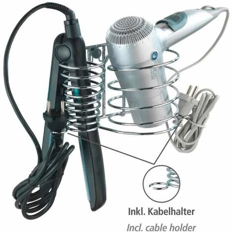 WENKO Porte Sèche Cheveux Et Lisseur, Support Mural Sèche Cheveux Et Lisseur, Milano, Acier, 21x11,5x12 Cm, Brillant - Chromé 4 WENKO Porte Sèche Cheveux Et Lisseur, Support Mural Sèche Cheveux Et Lisseur, Milano, Acier, 21x11,5x12 Cm, Brillant - Chromé – Image 2