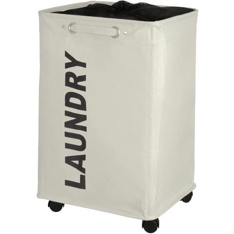 WENKO Panier à Linge Quadro "Laundry", Panier à Linge à Roulettes Et Poignée De Transport, Capacité 79L, Polyester, 140x60x33 Cm, Beige - Beige 3 WENKO Panier à Linge Quadro "Laundry", Panier à Linge à Roulettes Et Poignée De Transport, Capacité 79L, Polyester, 140x60x33 Cm, Beige - Beige
