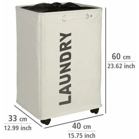 WENKO Panier à Linge Quadro "Laundry", Panier à Linge à Roulettes Et Poignée De Transport, Capacité 79L, Polyester, 140x60x33 Cm, Beige - Beige 5 WENKO Panier à Linge Quadro "Laundry", Panier à Linge à Roulettes Et Poignée De Transport, Capacité 79L, Polyester, 140x60x33 Cm, Beige - Beige – Image 3