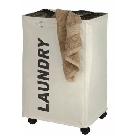 WENKO Panier à Linge Quadro "Laundry", Panier à Linge à Roulettes Et Poignée De Transport, Capacité 79L, Polyester, 140x60x33 Cm, Beige - Beige 7 WENKO Panier à Linge Quadro "Laundry", Panier à Linge à Roulettes Et Poignée De Transport, Capacité 79L, Polyester, 140x60x33 Cm, Beige - Beige – Image 5