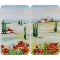 WENKO Protection Plaque De Cuisson, Couvre Plaque De Cuisson En Verre "Toscane", Lot De 2, Verre Trempé, 30x52 Cm, Multicolore