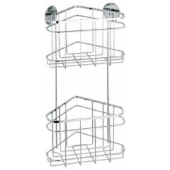 WENKO Etagère D'angle Douche, étagère Angle Salle De Bain 2 Niveaux, Fixation Sans Perçage Turbo-Loc®, Acier Inox, 22,5x47,5x15,5 Cm, Brillant - Brillant