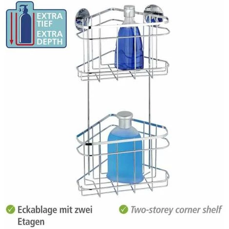 WENKO Etagère D'angle Douche, étagère Angle Salle De Bain 2 Niveaux, Fixation Sans Perçage Turbo-Loc®, Acier Inox, 22,5x47,5x15,5 Cm, Brillant - Brillant 5 WENKO Etagère D'angle Douche, étagère Angle Salle De Bain 2 Niveaux, Fixation Sans Perçage Turbo-Loc®, Acier Inox, 22,5x47,5x15,5 Cm, Brillant - Brillant – Image 3