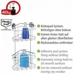 WENKO Etagère D'angle Douche, étagère Angle Salle De Bain 2 Niveaux, Fixation Sans Perçage Turbo-Loc®, Acier Inox, 22,5x47,5x15,5 Cm, Brillant - Brillant 10 WENKO Etagère D'angle Douche, étagère Angle Salle De Bain 2 Niveaux, Fixation Sans Perçage Turbo-Loc®, Acier Inox, 22,5x47,5x15,5 Cm, Brillant - Brillant -WENKO Soldes 6578464 4