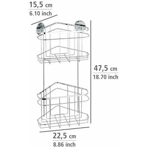 WENKO Etagère D'angle Douche, étagère Angle Salle De Bain 2 Niveaux, Fixation Sans Perçage Turbo-Loc®, Acier Inox, 22,5x47,5x15,5 Cm, Brillant - Brillant 7 WENKO Etagère D'angle Douche, étagère Angle Salle De Bain 2 Niveaux, Fixation Sans Perçage Turbo-Loc®, Acier Inox, 22,5x47,5x15,5 Cm, Brillant - Brillant – Image 5