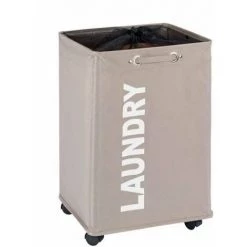 WENKO Panier à Linge Quadro "Laundry", Panier à Linge à Roulettes Et Poignée De Transport, Capacité 79L, Polyester, 140x60x33 Cm, Gris - Beige - Gris - Taupe