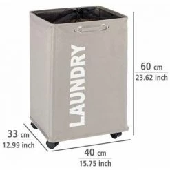 WENKO Panier à Linge Quadro "Laundry", Panier à Linge à Roulettes Et Poignée De Transport, Capacité 79L, Polyester, 140x60x33 Cm, Gris - Beige - Gris - Taupe -WENKO Soldes 6578478 3