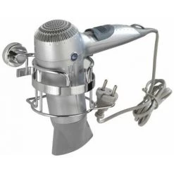 WENKO Porte Sèche Cheveux Mural, Support Sèche Cheveux Sans Perçage Power-Loc®, Sion, Acier, 16x10,5x12,5 Cm, Brillant - Chromé