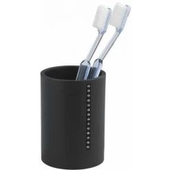 WENKO Gobelet Salle De Bain Diamond, Porte Brosse à Dent, Polyrésine, Ø 7,8x10,5 Cm, Noir Avec Strass - Noir