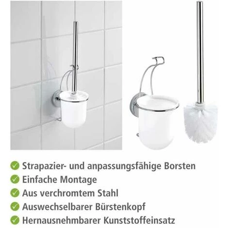 WENKO Porte Brosse WC Mural Milazzo, Vacuum-Loc® Fixation Sans Perçage, Repositionnable Sans Laisser De Trace, Plastique - Acier, 10x36,5x12 Cm, Blanc -brillant - Chromé 5 WENKO Porte Brosse WC Mural Milazzo, Vacuum-Loc® Fixation Sans Perçage, Repositionnable Sans Laisser De Trace, Plastique - Acier, 10x36,5x12 Cm, Blanc -brillant - Chromé – Image 3