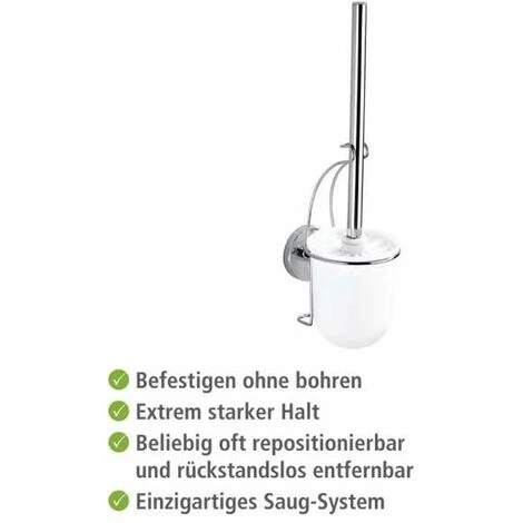 WENKO Porte Brosse WC Mural Milazzo, Vacuum-Loc® Fixation Sans Perçage, Repositionnable Sans Laisser De Trace, Plastique - Acier, 10x36,5x12 Cm, Blanc -brillant - Chromé 6 WENKO Porte Brosse WC Mural Milazzo, Vacuum-Loc® Fixation Sans Perçage, Repositionnable Sans Laisser De Trace, Plastique - Acier, 10x36,5x12 Cm, Blanc -brillant - Chromé – Image 4