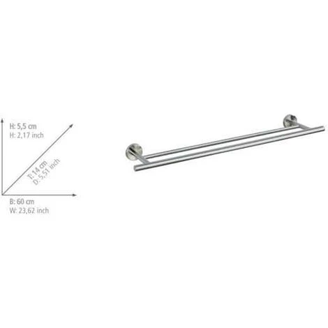 WENKO Porte Serviette Salle De Bain Mural, 2 Barres Porte Serviettes Duo Bosio, Acier Inox, 60x5,5x14 Cm, Mat 6 WENKO Porte Serviette Salle De Bain Mural, 2 Barres Porte Serviettes Duo Bosio, Acier Inox, 60x5,5x14 Cm, Mat – Image 4