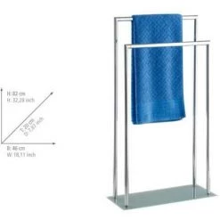 WENKO Porte Serviettes Salle De Bain Sur Pied Style, 2 Barres Porte Serviette, Acier Inox Et Base En Verre Trempé Mat, 46x82x20 Cm, Brillant 7 WENKO Porte Serviettes Salle De Bain Sur Pied Style, 2 Barres Porte Serviette, Acier Inox Et Base En Verre Trempé Mat, 46x82x20 Cm, Brillant -WENKO Soldes 6578529 3