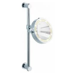 WENKO Miroir Maquillage LED Mural Carpi, Miroir Grossissant X5, Power-Loc® Fixation Sans Perçage à Hauteur Varible, Ø 17,5 Cm, Acier, 25,5x50,5x23 Cm, Chromé - Chromé