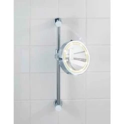 WENKO Miroir Maquillage LED Mural Carpi, Miroir Grossissant X5, Power-Loc® Fixation Sans Perçage à Hauteur Varible, Ø 17,5 Cm, Acier, 25,5x50,5x23 Cm, Chromé - Chromé -WENKO Soldes 6578535 4