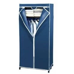 WENKO Armoire En Tissu Air, Penderie Tissu Avec étagère De Rangement Et Fermeture éclair Sur Toute La Hauteur, Charge 10 Kg, Polyester, 75x160x50 Cm, Bleu - Bleu