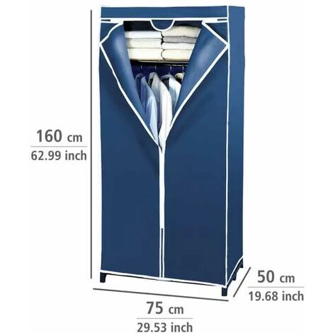 WENKO Armoire En Tissu Air, Penderie Tissu Avec étagère De Rangement Et Fermeture éclair Sur Toute La Hauteur, Charge 10 Kg, Polyester, 75x160x50 Cm, Bleu - Bleu 7 WENKO Armoire En Tissu Air, Penderie Tissu Avec étagère De Rangement Et Fermeture éclair Sur Toute La Hauteur, Charge 10 Kg, Polyester, 75x160x50 Cm, Bleu - Bleu – Image 5
