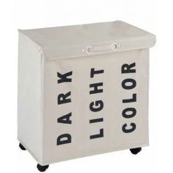 WENKO Panier à Linge Trivo, Panier à Linge 3 Compartiments, Capacité 116L, Polyester, 56x60x35 Cm, Beige - Beige