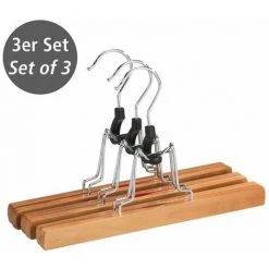 WENKO Cintre Pantalon Premium, Lot De 3 Cintres Pantalons Avec Pince Antidérapante, Idéal Pour Tous Les Pantalons De Taille S à XXL, Bois, 25x16,5x2,2 Cm, Marron - Marron -WENKO Soldes 6578563 2