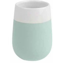 WENKO Gobelet Salle De Bain, Porte Brosse à Dent Malta, Céramique, Ø 8x10,8 Cm, Vert Menthe/blanc