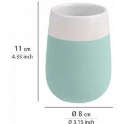 WENKO Gobelet Salle De Bain, Porte Brosse à Dent Malta, Céramique, Ø 8x10,8 Cm, Vert Menthe/blanc -WENKO Soldes 6578591 3