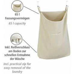 WENKO Panier à Linge Mural Canguro, Panier à Linge Suspendu, Capacité 65L, 100% Coton - Crochet En Acier Inoxydable, 52x81x10 Cm, Beige 8 WENKO Panier à Linge Mural Canguro, Panier à Linge Suspendu, Capacité 65L, 100% Coton - Crochet En Acier Inoxydable, 52x81x10 Cm, Beige -WENKO Soldes 6578608 2