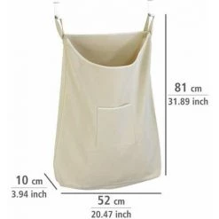 WENKO Panier à Linge Mural Canguro, Panier à Linge Suspendu, Capacité 65L, 100% Coton - Crochet En Acier Inoxydable, 52x81x10 Cm, Beige 10 WENKO Panier à Linge Mural Canguro, Panier à Linge Suspendu, Capacité 65L, 100% Coton - Crochet En Acier Inoxydable, 52x81x10 Cm, Beige -WENKO Soldes 6578608 4