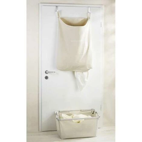 WENKO Panier à Linge Mural Canguro, Panier à Linge Suspendu, Capacité 65L, 100% Coton - Crochet En Acier Inoxydable, 52x81x10 Cm, Beige 7 WENKO Panier à Linge Mural Canguro, Panier à Linge Suspendu, Capacité 65L, 100% Coton - Crochet En Acier Inoxydable, 52x81x10 Cm, Beige – Image 5
