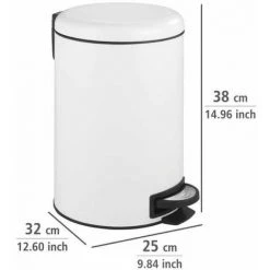 WENKO Poubelle Salle De Bain Leman 12L, Poubelle à Pédale Avec Frein De Chute Easy Close, Acier Inox, 25x38x32cm, Blanc - Blanc -WENKO Soldes 6578615 4