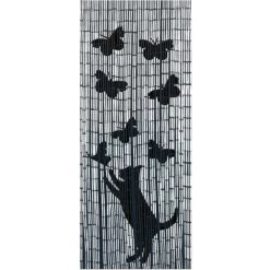 WENKO Rideau Bambou, Rideau De Porte, "chat Et Papillon", Rideau Mouche, Bambou, 90x200 Cm, Multicolore - Multicolore