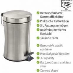 WENKO Petite Poubelle Salle De Bain, Poubelle Avec Mécanisme à Pédale, Pieno, Capacité 3L, Acier Inox, 17x25,5x23,5 Cm, Mat - Satiné 9 WENKO Petite Poubelle Salle De Bain, Poubelle Avec Mécanisme à Pédale, Pieno, Capacité 3L, Acier Inox, 17x25,5x23,5 Cm, Mat - Satiné -WENKO Soldes 6578659 3