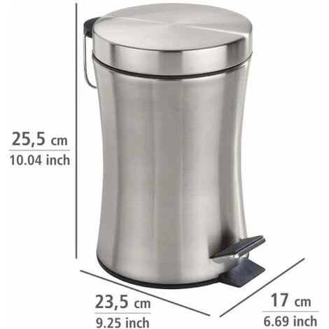 WENKO Petite Poubelle Salle De Bain, Poubelle Avec Mécanisme à Pédale, Pieno, Capacité 3L, Acier Inox, 17x25,5x23,5 Cm, Mat - Satiné 6 WENKO Petite Poubelle Salle De Bain, Poubelle Avec Mécanisme à Pédale, Pieno, Capacité 3L, Acier Inox, 17x25,5x23,5 Cm, Mat - Satiné – Image 4