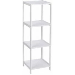 WENKO Étagère Salle De Bain Bois, Oslo Avec 4 étagères De Rangement, Bois Blanc, 36x112x36 Cm, Blanc
